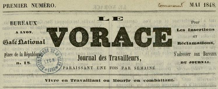Photo (Bibliothèque municipale (Lyon)) de : Le Vorace. Lyon, 1848. ISSN 2106-1297.
