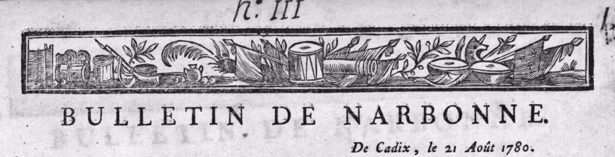 Photo (Occitanie) de : Bulletin de Narbonne. Narbonne, 1780-1782. ISSN 1963-9309.