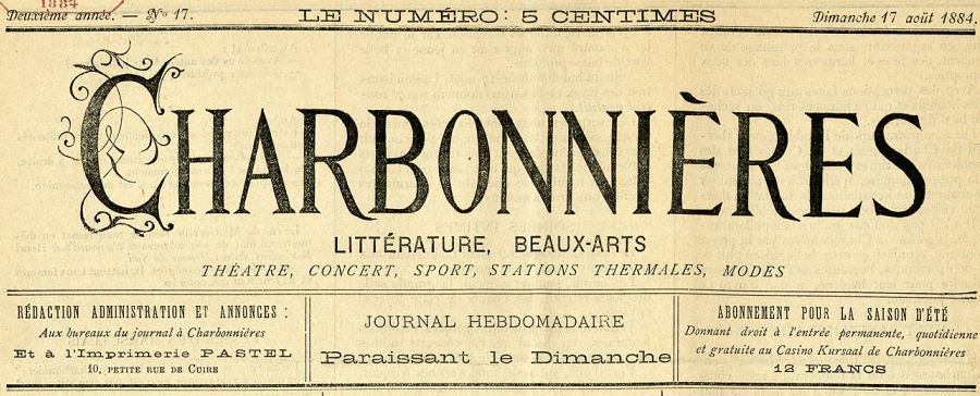 Photo (Bibliothèque municipale (Lyon)) de : Charbonnières. Charbonnières : [s.n], 1884. ISSN 2493-7177.
