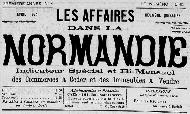 Photo (Calvados. Archives départementales) de : Les Affaires dans la Normandie. Caen, 1924. ISSN 2120-2567.