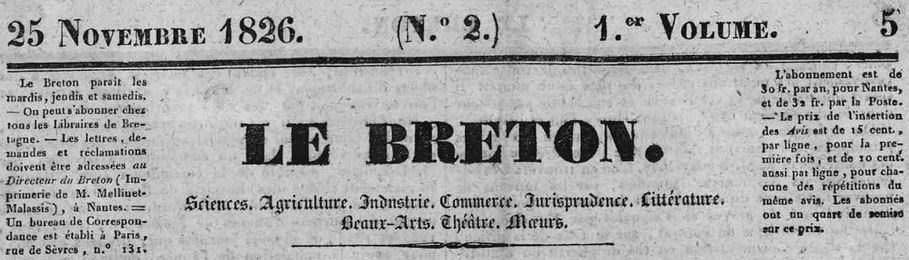 Photo (Loire-Atlantique. Archives départementales) de : Le Breton. Nantes, 1826-1855. ISSN 2122-2843.