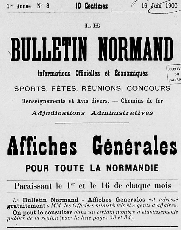 Photo (Calvados. Archives départementales) de : Le Bulletin normand. Caen, [1900 ?-1906 ?]. ISSN 2123-1346.