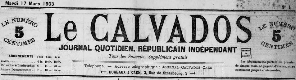 Photo (Calvados. Archives départementales) de : Le Calvados. Caen, 1903-1906. ISSN 2123-3152.