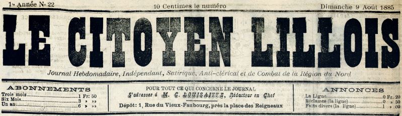 Photo (Médiathèque municipale Jean-Lévy (Lille)) de : Le Citoyen lillois. Lille, 1885-[1889 ?]. ISSN 2123-941X.