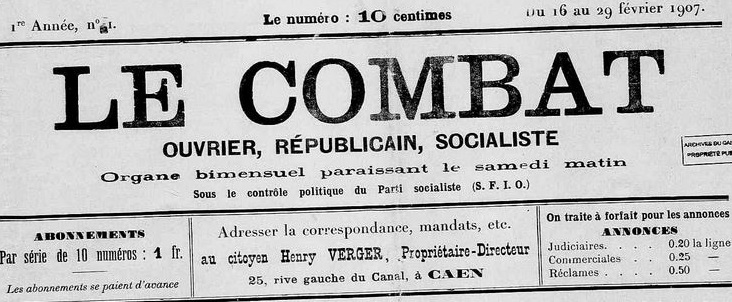 Photo (Calvados. Archives départementales) de : Le Combat. Caen, 1907. ISSN 2124-0922.