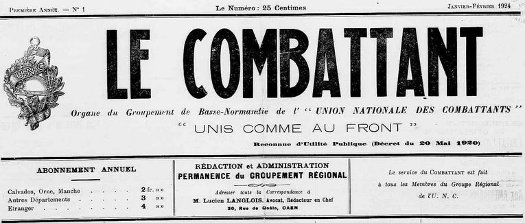 Photo (Calvados. Archives départementales) de : Le Combattant. Caen, 1924-1940. ISSN 2124-1236.