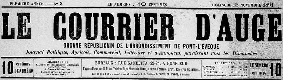 Photo (Calvados. Archives départementales) de : Le Courrier d'Auge. Honfleur, 1891-1910. ISSN 2124-6599.