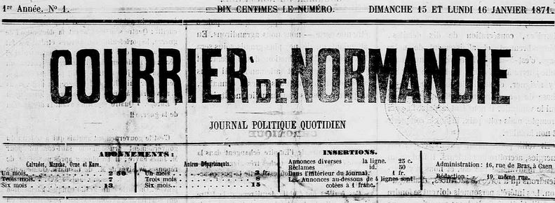 Photo (Calvados. Archives départementales) de : Courrier de Normandie. Caen, 1871. ISSN 2124-7889.