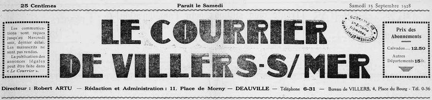 Photo (Calvados. Archives départementales) de : Le Courrier de Villers-sur-Mer. Deauville, 1928-[1929?]. ISSN 2124-8281.