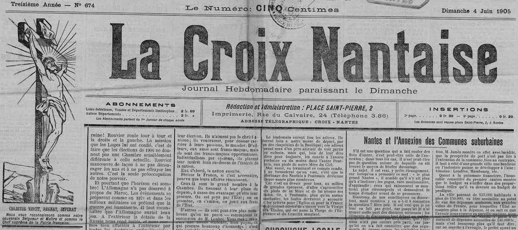 Photo (Loire-Atlantique. Archives départementales) de : La Croix nantaise. Nantes, de 43/45 à 64 cm. ISSN 2125-320X.