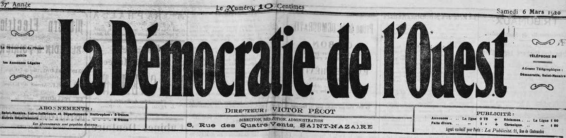 Photo (Loire-Atlantique. Archives départementales) de : La Démocratie de l'Ouest. Paris, 1883-1934. ISSN 2125-6624.