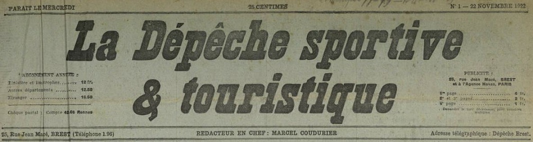 Photo (Bibliothèque municipale (Brest, Finistère)) de : La Dépêche sportive et touristique. Brest, 1922-1931. ISSN 2125-8139.