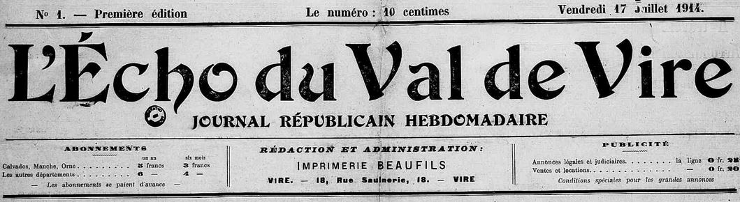 Photo (Calvados. Archives départementales) de : L'Écho du Val de Vire. Vire, 1914-1919. ISSN 2126-6719.