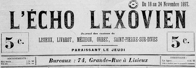 Photo (Calvados. Archives départementales) de : L'Écho lexovien. Lisieux, [1897 ?-1898 ?]. ISSN 2126-7022.
