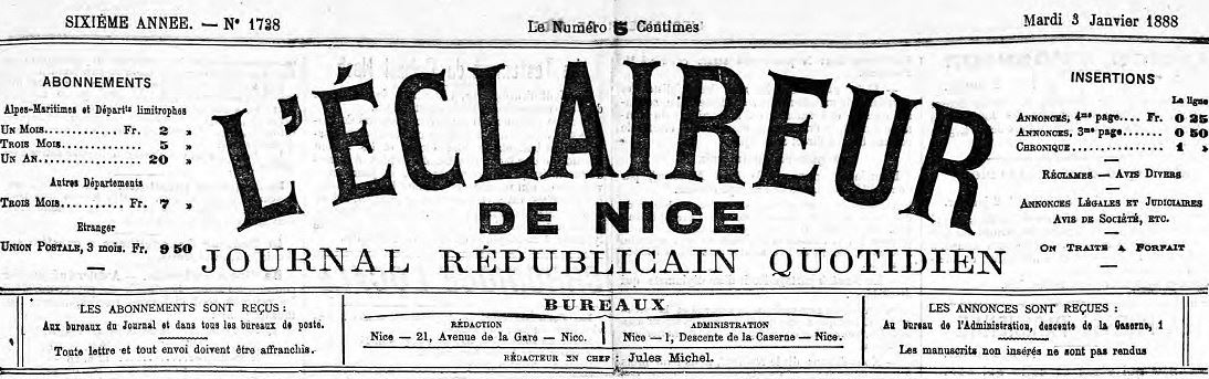 Photo (Alpes-Maritimes. Archives départementales) de : L'Éclaireur de Nice. Nice, 1888-1944. ISSN 1249-7614.