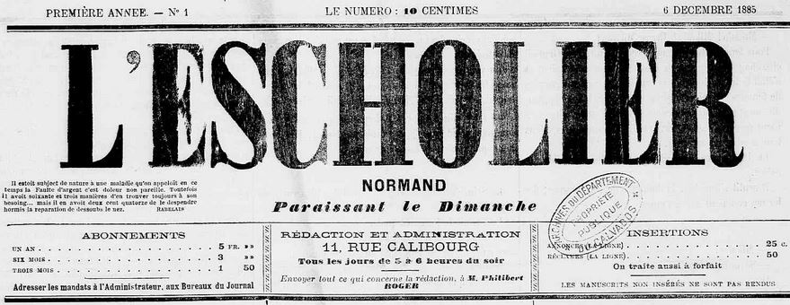 Photo (Calvados. Archives départementales) de : L'Escholier normand. Caen, 1885-1886. ISSN 2127-3944.