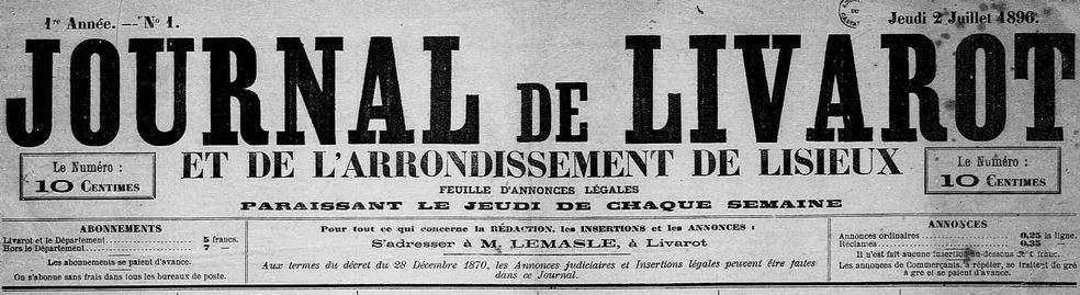 Photo (Calvados. Archives départementales) de : Journal de Livarot et de l'arrondissement de Lisieux. Livarot, 1896-1917. ISSN 2130-4904.