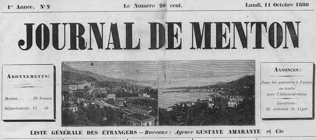 Photo (Alpes-Maritimes. Archives départementales) de : Journal de Menton. Menton, 1880-[1931 ?]. ISSN 2130-5242.