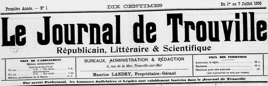 Photo (Calvados. Archives départementales) de : Le Journal de Trouville. Trouville-sur-Mer, 1905-[1909 ?]. ISSN 2130-6591.