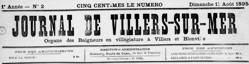 Photo (Calvados. Archives départementales) de : Journal de Villers-sur-Mer. Cabourg, 1895-1896. ISSN 2130-6869.