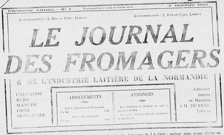 Photo (Calvados. Archives départementales) de : Le Journal des fromagers et de l'industrie laitière de la Normandie. Lisieux, 1910-[1911 ?]. ISSN 2130-7407.