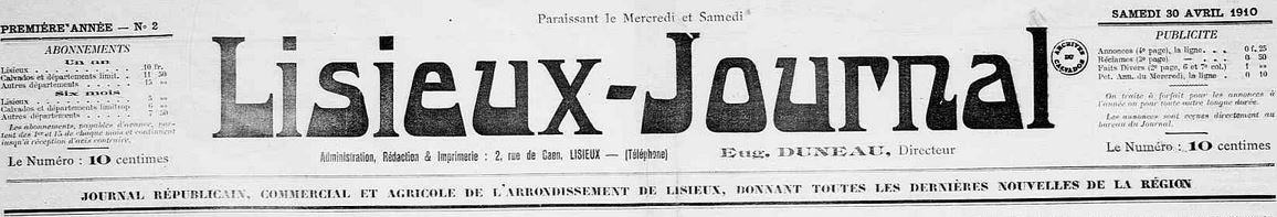 Photo (Calvados. Archives départementales) de : Lisieux-journal. Lisieux, 1910-[1914 ?]. ISSN 2131-4756.