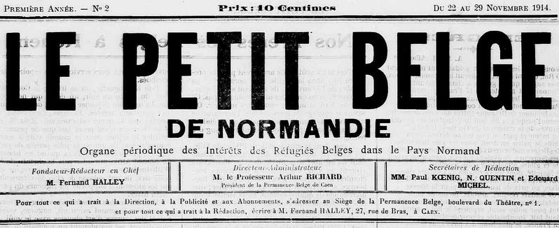 Photo (Calvados. Archives départementales) de : Le Petit Belge de Normandie. Caen, 1914-[1915 ?]. ISSN 2133-9627.