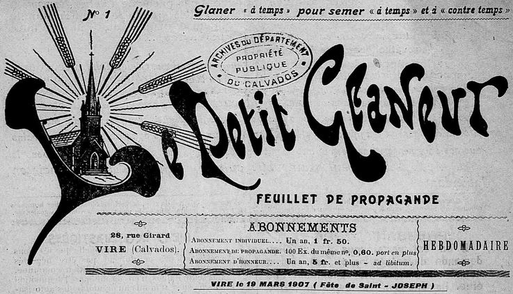 Photo (Calvados. Archives départementales) de : Le Petit glaneur. Vire, 1907-1910. ISSN 2134-1672.
