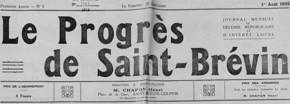 Photo (Loire-Atlantique. Archives départementales) de : Le Progrès de Saint-Brévin. Saint-Brévin-les-Pins, 1935. ISSN 2135-4200.
