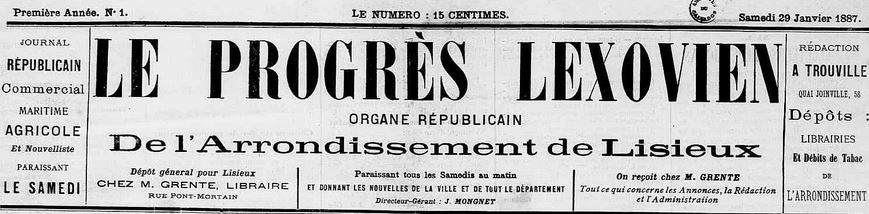 Photo (Calvados. Archives départementales) de : Le Progrès lexovien. Lisieux, 1887-1921. ISSN 2135-4855.