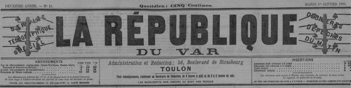 Photo (Var. Archives départementales) de : La République du Var. Toulon, 1894-1944. ISSN 2018-3453.