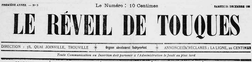 Photo (Calvados. Archives départementales) de : Le Réveil de Touques. Trouville-sur-Mer, [1887 ?]. ISSN 2136-8988.