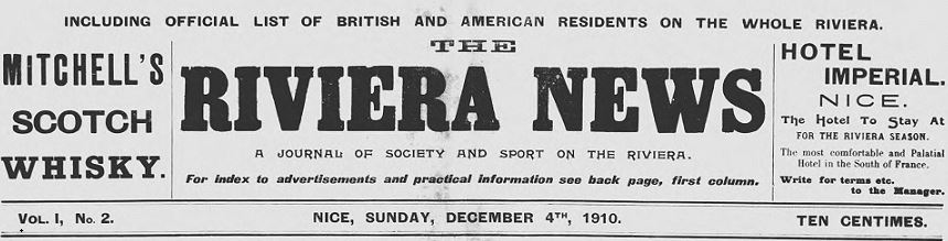 Photo (Alpes-Maritimes. Archives départementales) de : The Riviera news. Nice, 1910-[1912 ?]. ISSN 2137-578X.