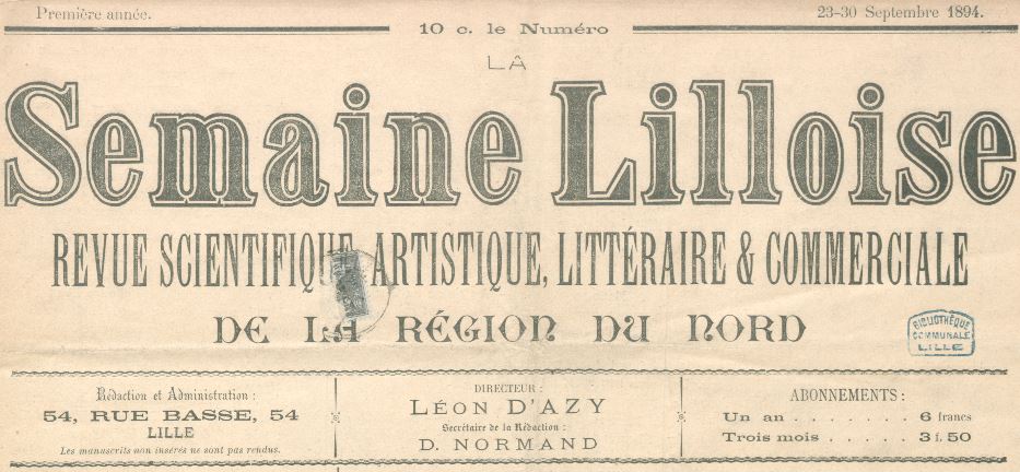 Photo (Médiathèque municipale Jean-Lévy (Lille)) de : La Semaine lilloise. Lille, 1894-[1895 ?]. ISSN 2137-9521.