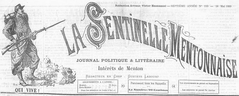 Photo (Alpes-Maritimes. Archives départementales) de : La Sentinelle mentonnaise. Menton, 1883-1901. ISSN 2138-0813.