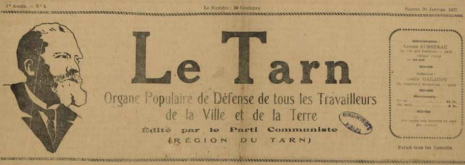 Photo (Médiathèque Pierre Amalric (Albi)) de : Le Tarn. Albi, 1937. ISSN 2138-5351.