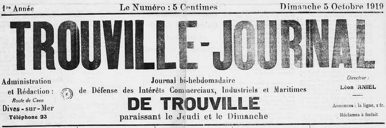 Photo (Calvados. Archives départementales) de : Trouville-journal. Dives-sur-Mer, 1919-1931. ISSN 2139-2218.