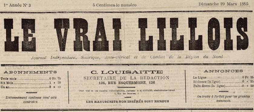 Photo (Médiathèque municipale Jean-Lévy (Lille)) de : Le Vrai Lillois. Lille, 1885. ISSN 2140-3821.
