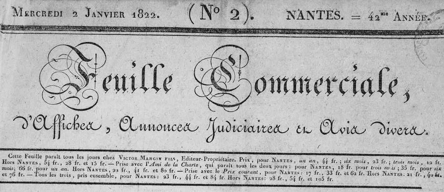Photo (Loire-Atlantique. Archives départementales) de : Feuille commerciale. Nantes, 1822-1836. ISSN 2127-8725.