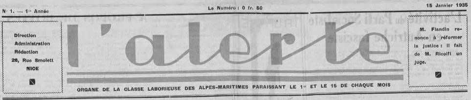 Photo (Alpes-Maritimes. Archives départementales) de : L'Alerte. Nice, 1935-1938. ISSN 1155-0333.