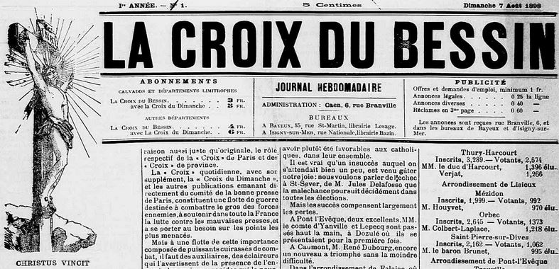 Photo (Calvados. Archives départementales) de : La Croix du Bessin. Caen, 1898-1921. ISSN 1247-7206.