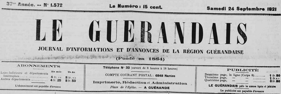 Photo (Loire-Atlantique. Archives départementales) de : Le Guérandais. Guérande, 1891-1925. ISSN 1261-873X.