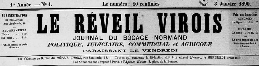 Photo (Calvados. Archives départementales) de : Le Réveil virois. Vire, 1890-1903. ISSN 2137-1822.