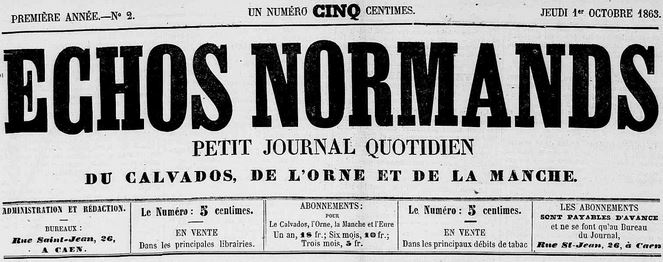 Photo (Calvados. Archives départementales) de : Échos normands. Caen, 1863-1864. ISSN 2107-9706.