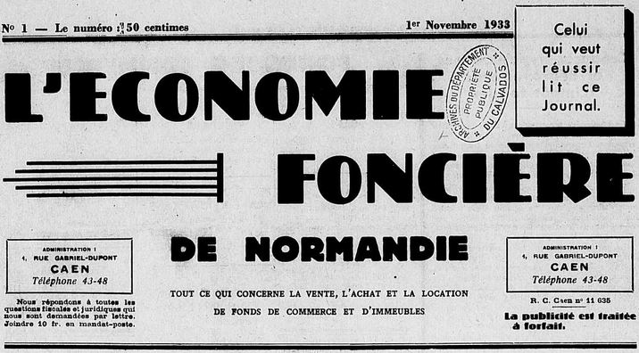 Photo (Calvados. Archives départementales) de : L'Économie foncière de Normandie. Caen, 1933. ISSN 2431-014X.