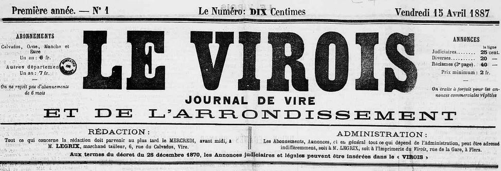 Photo (Calvados. Archives départementales) de : Le Virois. Vire, 1887-[1889 ?]. ISSN 2551-1254.