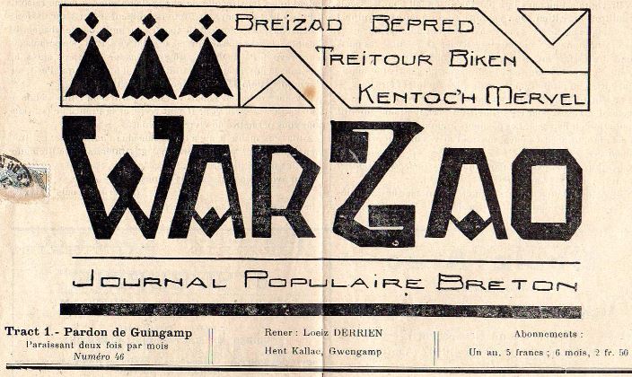 Photo (Institut de documentation bretonne et européenne) de : War zao. Tract. Gwengamp, 1927-1928. ISSN 2551-2080.