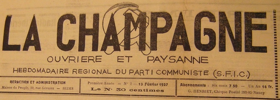 Photo (BnF / Gallica) de : La Champagne ouvrière et paysanne. Reims, 1937-1944. ISSN 2123-6313.
