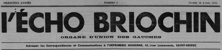 Photo (Côtes-d'Armor. Archives départementales) de : L'Écho briochin. Saint-Brieuc, 1935-[1938 ?]. ISSN 1963-7950.