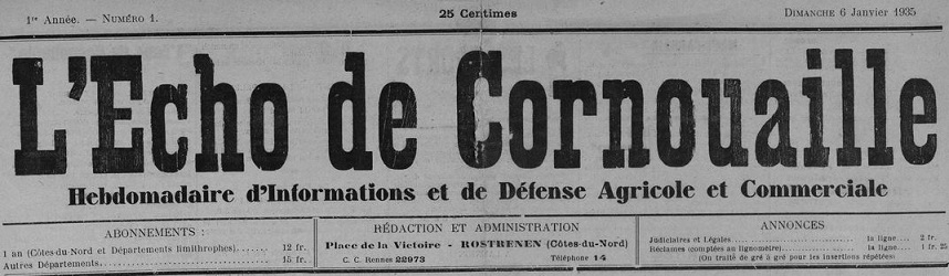 Photo (Côtes-d'Armor. Archives départementales) de : L'Écho de Cornouaille. Rostrenen, 1935. ISSN 1963-7942.